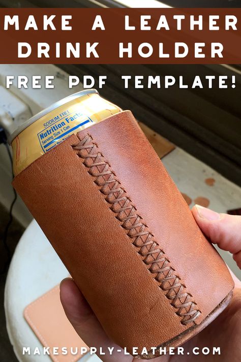 Want to make a leather drink or beer can holder? Check out this FREE PDF template and build along video. Leather Koozie, Leather Patterns Templates, Diy Leather Working, Couture Cuir, Handmade Leather Work, Leather Working Projects, Leather Tutorial, Leather Working Patterns, Diy Leather Projects