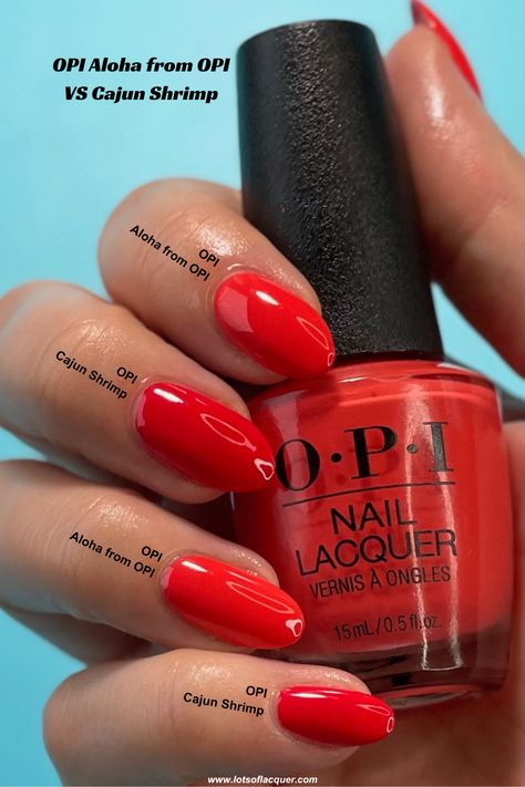 Opi Aloha From Opi, I Eat Mainly Lobster Opi, Best Red Nail Polish For Summer, We Seafood And Eat It Opi, Cajun Shrimp Opi Dip, Cajun Red Nails, Opi Orange Red Nail Polish, Red Nails For Summer 2024, Summer Red Pedicure