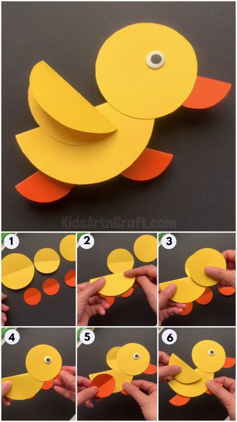 How To Make Circle Paper Duck Craft - Kids Art & Craft Yellow Duck Craft Preschool, Toddler Spring Crafts Easy, Duck Art And Craft For Preschool, Duck Crafts Preschool, Duck Craft For Toddlers, Quick Easy Preschool Crafts, Duck Diy Craft, Summer Preschool Crafts Art Projects, Duck Preschool Craft