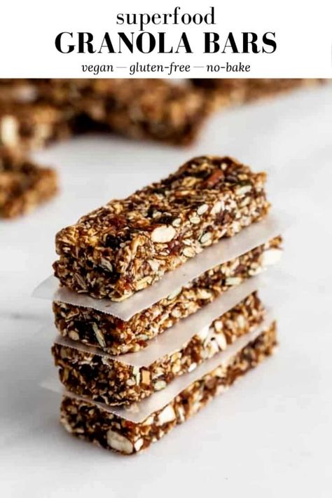 Bake Bar, Superfood Granola, Healthy Nuts And Seeds, Vegan Granola Bars, No Bake Granola Bars, Vegan Granola, Healthy Granola Bars, Baked Granola, Granola Recipe Bars