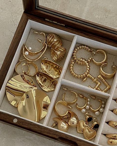 Gold Edit✨ Our gold jewellery is all 18k and 24k gold plated, tarnish-free, and water-resistant. shop www.oreejewellery.com #OréeJewellery #OréeRings #OréeEarrings Hanging Jewelry Storage, Jewelry Storage Solutions, Ornate Jewelry, Fantasy Earrings, Jewelry Wall, Ig Feed, Stylish Bracelet, Classy Jewelry, Jewelry Lookbook