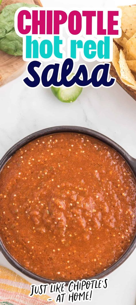 Chipotle Hot Salsa - Sweet CS Designs. Chipotle Copycat Salsa Recipes, Chipotle Salsa Recipe Copycat, Chipotle Copycat Salsa, Chipotle Salsa Copycat, Chipotle Hot Salsa Copycat, Chipotle Red Salsa Copycat, Copycat Chipotle Salsa, Chipotle Red Sauce, Sweet And Spicy Salsa Recipe