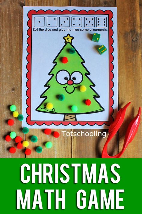 FREE printable Christmas themed Roll the Dice math game, perfect for preschool, pre-k, or kindergarten kids! Roll the dice to put ornaments on the Christmas tree! Christmas Math Games, Christmas Math Centers, Preschool Math Games, Christmas Math Activities, Kindergarten Math Games, Christmas Centers, Tree Themes, Christmas Kindergarten, Christmas Math