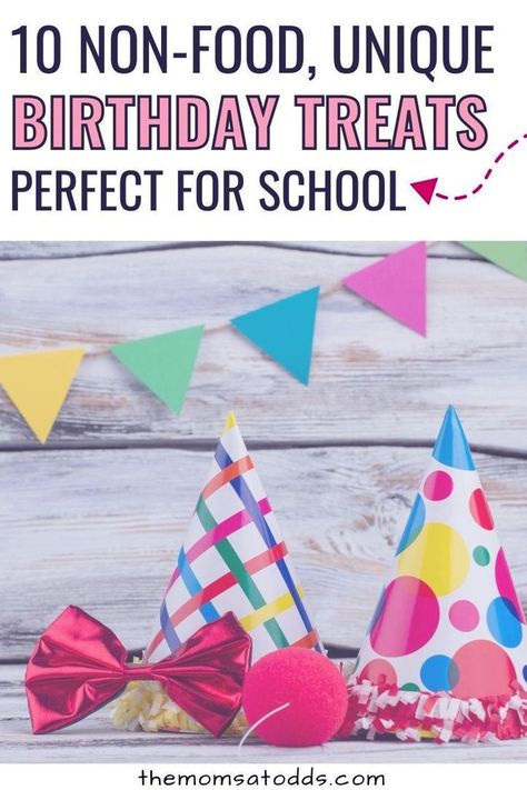 Looking for ideas for non-food birthday treats for school? Many schools don't allow kids to bring food and candy party favors to the classroom, but don't worry, here are 15 great non-food treats that make fun birthday favors and are perfect for kids to bring to school! Birthday Treats For School, Classroom Birthday Treats, Treats For School, Birthday Pencils, School Birthday Treats, Kids Going To School, Colorful Notes, Classroom Birthday, Birthday Traditions