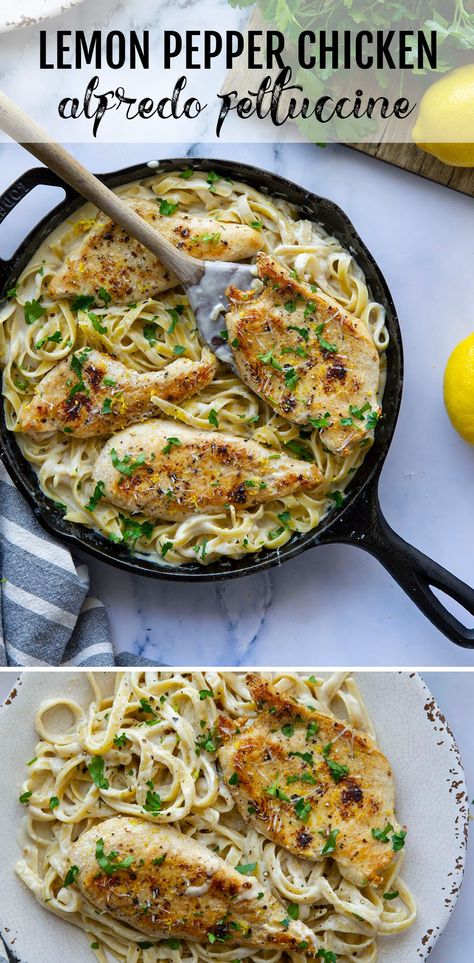 Lemon Pepper Chicken And Veggies, Recipes With Lemon Pepper Chicken, Lemon Pepper Chicken With Pasta, Chicken Lemon Pepper Recipes, Lemon Pepper Chicken Meal Ideas, Lemon Alfredo Chicken, Lemon Pepper Chicken Alfredo Pasta, Chicken Alfredo For 2, Summer Fettuccine Recipes