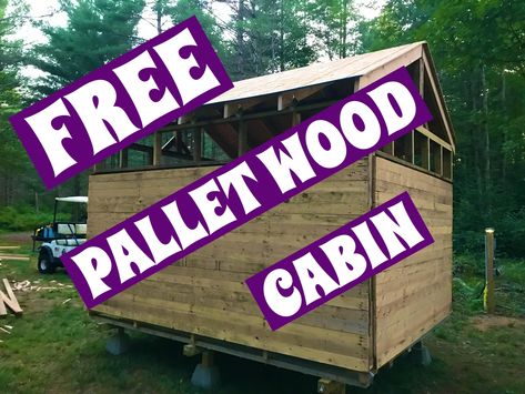 We collected free 5x10 and 5x12 pallets, stripped them down and started this primitive 10x12 Hunting cabin build. Hunting Cabin Ideas, Pallet Cabin, Small Cabin Designs, Diy Hunting, Mini Cabins, Cabin Build, Cheap Cabins, Mini Cabin, Diy Wood Pallet Projects