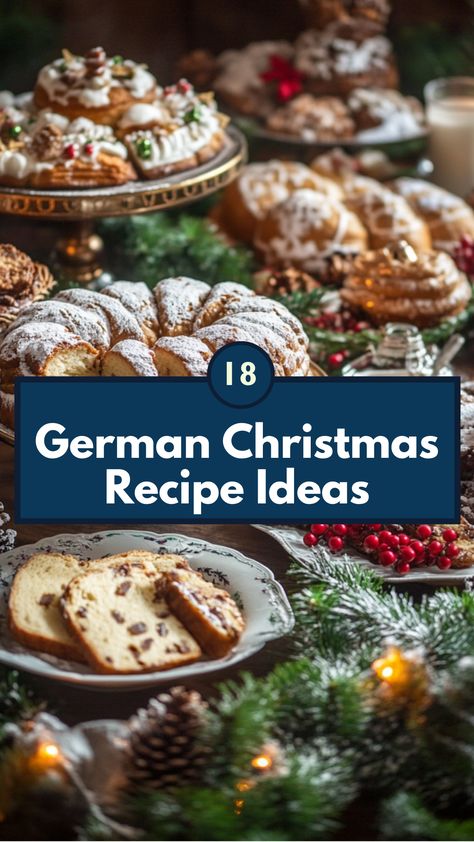 A beautifully decorated table with a variety of traditional German Christmas dishes, including stollen, lebkuchen, and other festive treats. German Christmas Recipes, Christmas Recipe Ideas, German Traditions, German Stollen, Traditional German Christmas, German Christmas Traditions, German Christmas Food, Traditional Christmas Food, Foods To Try