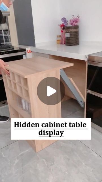 Cabinet Table Kitchen, Hidden Kitchen Table Ideas, Hidden Table In Cabinet, Hideaway Cabinet, Functional Kitchen Cabinets, Multi Functional Furniture, Hidden Table, Diy Kitchen Cabinet, Display Cabinet Design