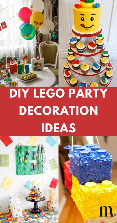 Transform your party space into a colorful LEGO wonderland with these easy and fun DIY decoration ideas. From backdrops to table decor, get inspired to build a memorable celebration! Create a block-party sensation with our DIY LEGO party ideas! Lego Birthday Table Decor, Diy Lego Cupcakes, Lego Dessert Ideas, Lego Themed Party Games, Diy Lego Birthday Party, Lego First Birthday Party, Lego Party Ideas Decoration Diy, Diy Lego Birthday Party Ideas, Lego Party Balloons