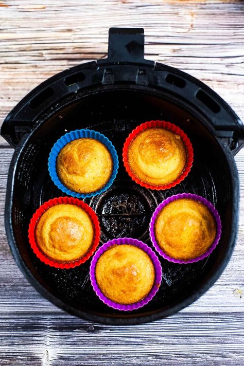 Air Fryer Corn Muffins, Cornbread Air Fryer Recipe, Cornbread In Airfryer, Jiffy Corn Muffins In Air Fryer, How To Make Corn Bread In The Air Fryer, Air Fryer Cornbread Muffins, Air Fry Cornbread, Air Fryer Cornbread Jiffy, Cornbread In The Air Fryer