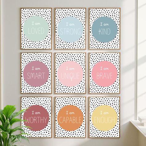 Kids Affirmations Wall Art, Growth Mindset Posters Classroom, Wall Art School, Boho Classroom Decor, Neutral Classroom Decor, Boho Classroom, Affirmation Wall Art, Positive Affirmations For Kids, Affirmation Wall