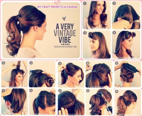 15 Cute And Easy Ponytails I could do maybe one of these by myself... 1950s Hair And Makeup, Vintage Ponytail, Ponytail Hairstyles Tutorial, Ponytail Hairstyles Easy, Cute Ponytails, Simple Ponytails, Hair Today, Great Hair, Vintage Hairstyles