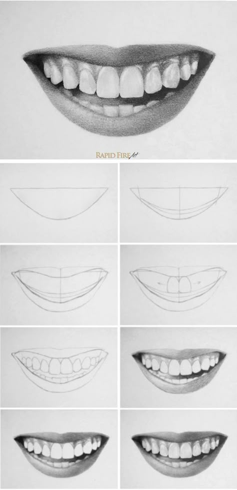 Tutorial: How to draw a smile with teeth  http://rapidfireart.com/2015/04/14/how-to-draw-teeth/ How To Draw Teeth, Draw Teeth, Teeth Drawing, Smile Drawing, Desen Realist, Mouth Drawing, Draw Easy, Výtvarné Reference, Contour Drawing