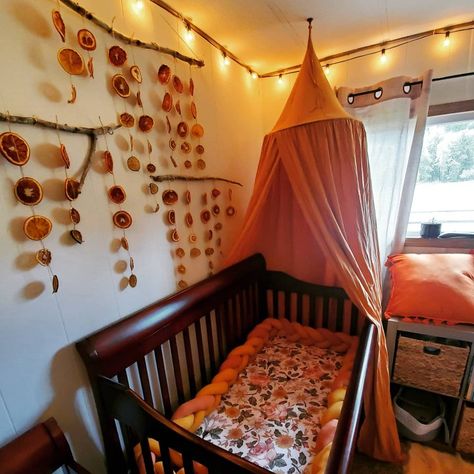 Dark Orange Nursery, Fall Theme Nursery, Orange Theme Nursery, Light Orange Nursery, Orange Themed Nursery, 70s Baby Nursery, 70s Themed Nursery, Hippie Nursery Ideas, 70s Nursery Theme