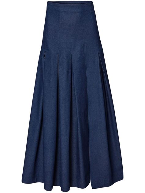 Carolina Herrera box-pleat Denim Skirt - Farfetch Pleated Denim Skirt, Pleated Skirts, Box Pleats, Carolina Herrera, Long Length, Stretch Jeans, Modern Luxury, Stretch Cotton, Denim Skirt