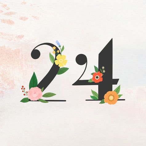 Watercolor floral number 24 vector | premium image by rawpixel.com / Aum 24 Number, Numbers Typography, Number Wallpaper, Hbd Quotes, Happy Birthday Cake Images, Number Design, Tropical Theme, Art Birthday, Food Snapchat