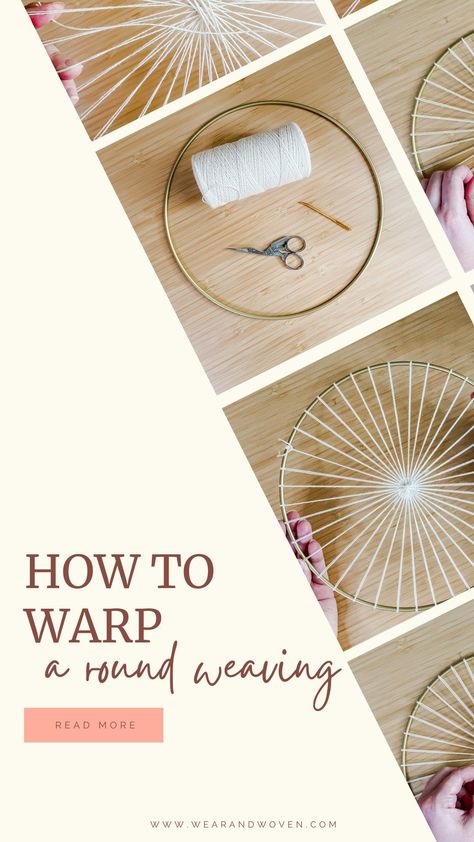 Weaving A Circle Shape, Circular Yarn Wall Hanging, Macrame In A Hoop, Weaving In A Circle, Embroidery Hoop Weaving Diy, Round Woven Wall Hanging, Weaving In The Round, Round Loom Weaving, Hoop Weaving Diy