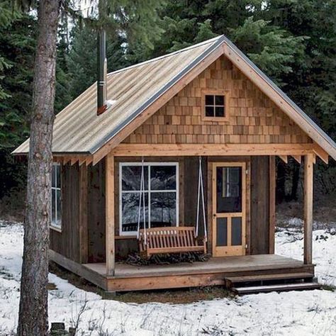 Small Cabin In The Woods, Casa Hobbit, Cabin Small, Wooden Cabin, Log Cabin Ideas, Small Log Cabin, Cabin House Plans, Tiny Cabins, Little Cabin