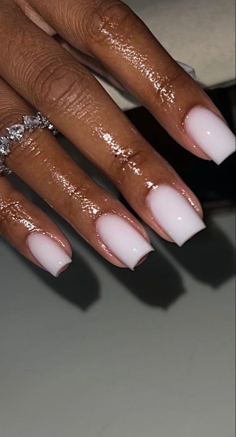 Single Nail Colors Acrylic, Milky Short Square Nails, Simple Cute Dip Nails, Sorry Square Nails, Short Square Acrylic Nails Milky White, Square Nail Color Ideas, Professional Nails For Work Square, Short Cloudy White Nails, Simple Classic Nails Short