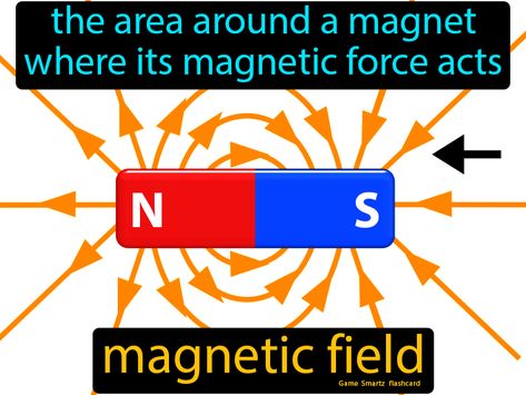 Magnetic Field definition: The area around a magnet where its magnetic force acts. Science Flashcards, Magnetic Games, Exam Study Tips, Fun Magnets, Biology Facts, Magnetic Force, 4th Grade Science, Electric Circuit, Easy Science