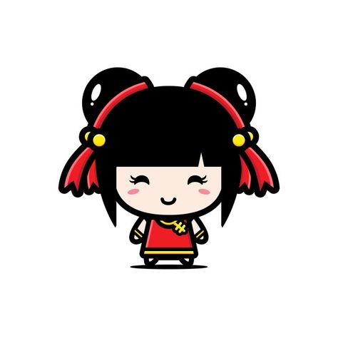 Design of a cute chinese girl character ... | Premium Vector #Freepik #vector #hand #girl #character #cartoon Chinese Cartoon Characters, Chinese Girl Drawing, Art And Craft Images, China Cartoon, Japan Cartoon, Girl Drawing Easy, Chinese Illustration, Doll Drawing, Chinese Cartoon