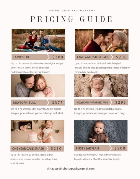 Family Photography Price List, Mini Session Pricing Guide, Photography Packages Ideas, First Time Photographer, Mini Photo Session Pricing, Pricing Photography Sessions, Photoshoot Package Prices, Event Photography Pricing, Photo Shoot Price List