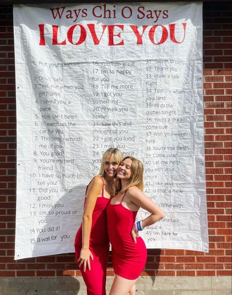 Ways To Say I Love You Sorority, Sorority Banner Recruitment, Sisterhood Themes Sorority, Christmas Sorority Banner, Love Sorority Theme, Chi Omega Banner Ideas, Sorority Event Themes, Sisterhood Sorority Event Ideas, Sorority Cob Events