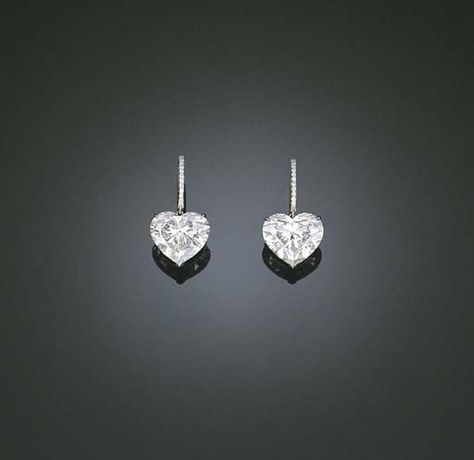 A STUNNING PAIR OF DIAMOND EAR PENDANTS | Christie's Heart Shape Diamond Earrings, Heart Shaped Diamond Earrings, Heart Diamond Necklace, Heart Diamond Earrings, Heart Necklace Diamond, Real Jewelry, Heart Diamond, Heart Shaped Diamond, Fall Accessories