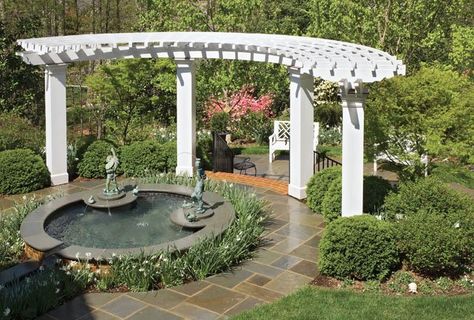 Half Pergola, Hot Tub Pergola, Pergola Decorations, Curved Pergola, Pagoda Garden, Patio Pavers Design, Metal Pergola, Water Fountains Outdoor, Gazebo Pergola