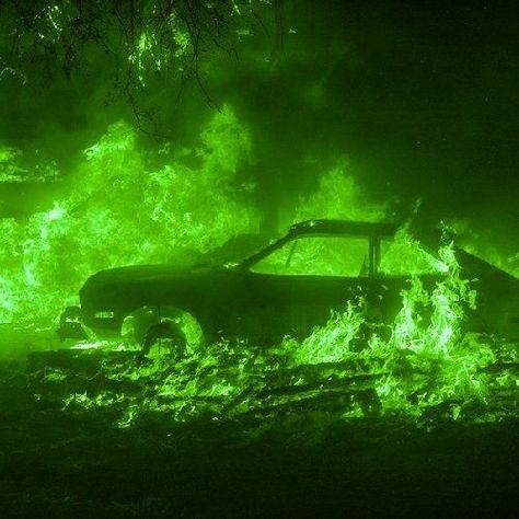 Green Fire, Green Aesthetic, On Fire, A Car, In The Dark, Neon, Green