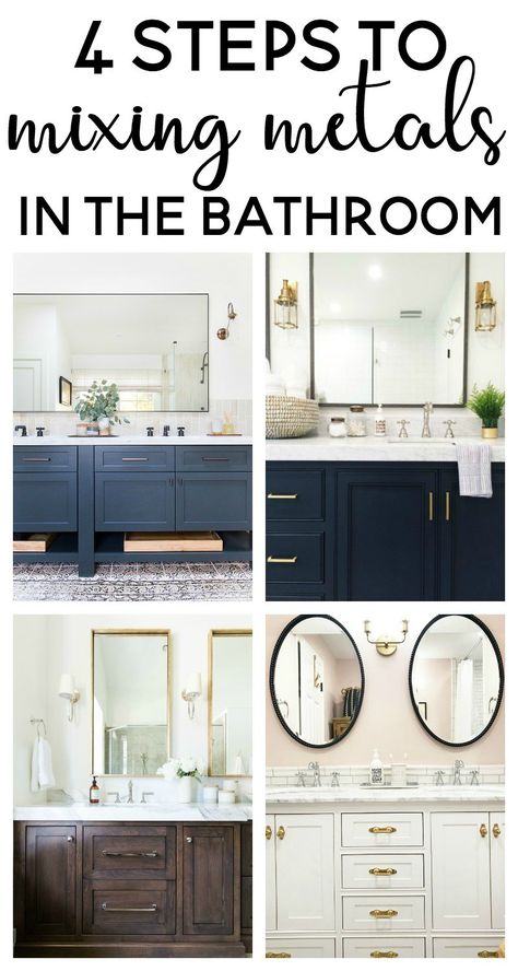 4 steps to mixing metals in the bathroom | mixed metals bathroom | mixing metals bathroom | bathroom design | mixed metals decor | Mixing Metals Bathroom, Mixed Metals Bathroom, Mixing Metals In Bathroom, Mixed Metals Decor, Modern Vintage Bathroom, Gold Bad, Top Bathroom Design, Silver Bathroom, Mixing Metals