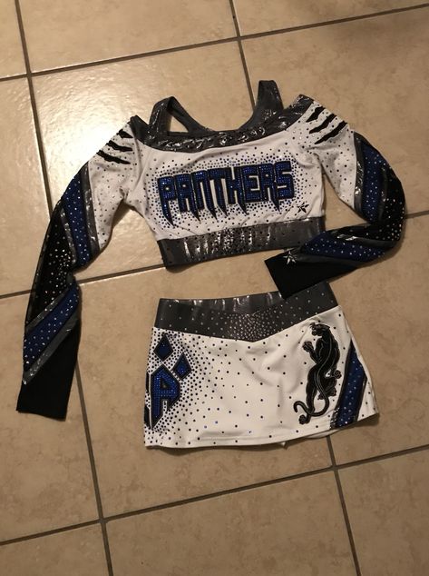 Cheer Athletics Panthers Uniform Varsity Cheer Uniforms, Gymnastics Uniforms, All Star Cheer Uniforms, Cheer Practice Outfits, Cheer Costumes, Cheer Tops, Cheer Photography, Cheerleading Competition, Cheer Bag