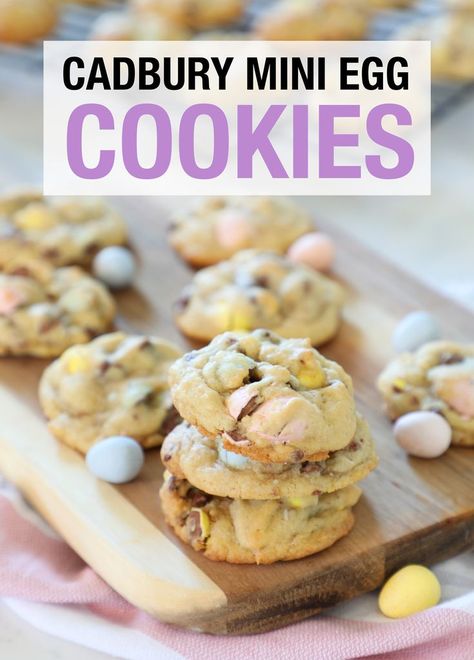 Mini Egg Recipes, Cadbury Cookies, Cadbury Mini Egg Cookies, Mini Egg Cookies, Cadbury Mini Eggs, Mini Eggs Cookies, Egg Cookies, No Egg Desserts, The Perfect Cookie