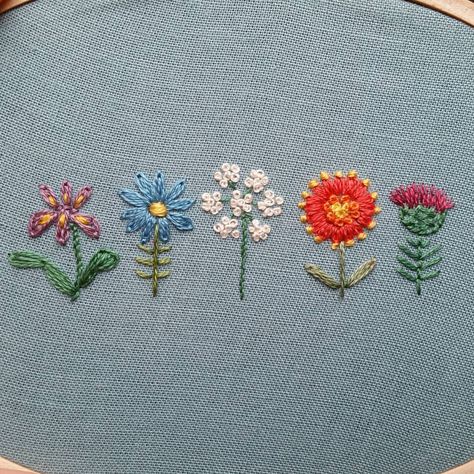 From left to right: iris, aster, Queen Anne's lace, firewheel, and bull thistle. #forestchorusstudio_flowerfriends | Instagram Bull Thistle, Brazilian Embroidery Stitches, Silk Ribbon Embroidery Patterns, Queen Anne's Lace, Pola Sulam, Needlework Embroidery, Brazilian Embroidery, Embroidery Flowers Pattern, Folk Embroidery