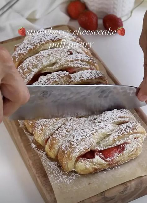 Strawberry Cheesecake Puff Pastry by piesandtacos | Quick & Easy Recipe | The Feedfeed Cheesecake Puff Pastry, Camila Hurst, Puff Pastry Recipes Dessert, Pastries Recipes Dessert, Puff Pastries, Puff Pastry Desserts, Sweet Pies, Coffee Cakes, Puff Pastry Recipes