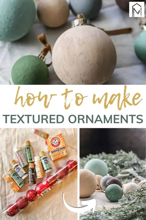 Get your craft on with these stunning DIY matte textured ornaments using affordable finds from Dollar Tree How To Make Matte Ornaments, Handmade Baubles Ideas, Diy Textured Christmas Balls, Diy Texture Ornaments, Matte Ornaments Diy, Diy Modern Ornaments, Diy Textured Ornaments Christmas, Diy Matte Ornaments, Modge Podge Ornaments Diy