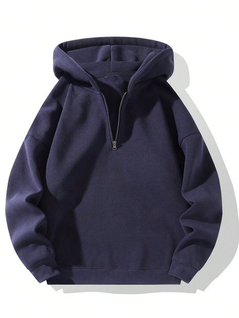 Men Solid Color Half Zipper Hooded Sports Sweatshirt Essentials Hoodie Blue   Long Sleeve Knitted Fabric Plain  Non-Stretch  Men Activewear, size features are:Bust: ,Length: ,Sleeve Length: Men Zipper Hoodie, Essentials Hoodie Men, Hoodie Outfits Men, Hoodie Outfit Men, Essentials Hoodie, Men Activewear, Sports Sweatshirt, Bleu Azur, Half Zip Hoodie