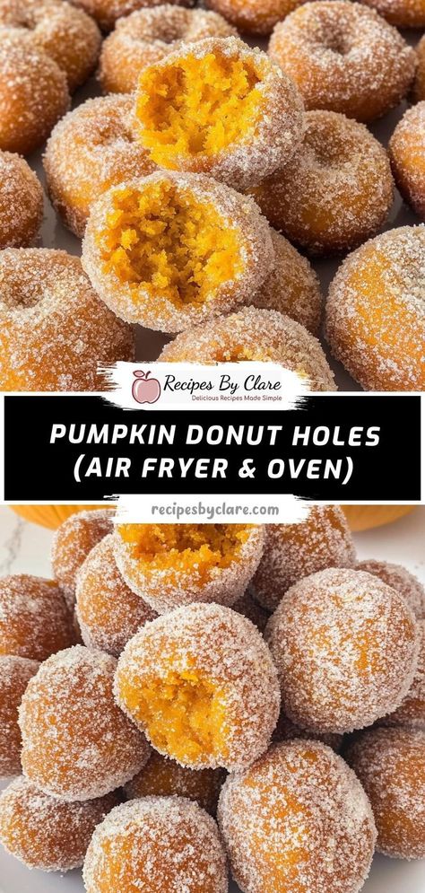 Savor the taste of fall with these quick and easy Air Fryer Pumpkin Donut Holes, made with real pumpkin and coated in cinnamon sugar. The perfect sweet snack! Ingredients: 1 large egg ½ tsp baking soda ½ cup canned pumpkin puree ¼ cup sugar (for coating) These donut holes come out perfectly golden, fluffy, and packed with pumpkin spice flavor! Pumpkin Donuts Holes, Pumpkin Donut Holes Baked, Air Fryer Pumpkin Donut Holes, Air Fryer Fall Recipes, Quick And Easy Pumpkin Dessert, Air Fryer Donuts Recipes, Air Fryer Sweets, Air Fryer Donut Recipes, Air Fryer Donut Holes