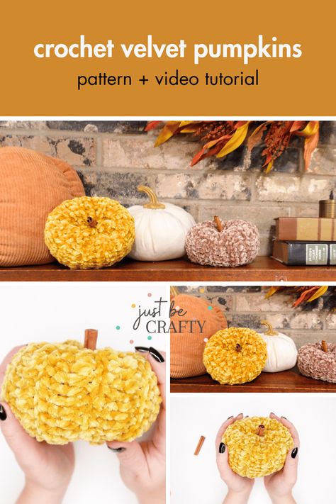 Crochet Velvet Pumpkin - Just Be Crafty Amiguri Crochet, Coffee Cozy Pattern, Pumpkin Crochet Pattern, Velvet Crochet, Pumpkin Crochet, Crochet Coffee Cozy, Crochet Coffee, Ripple Stitch, Lovey Pattern