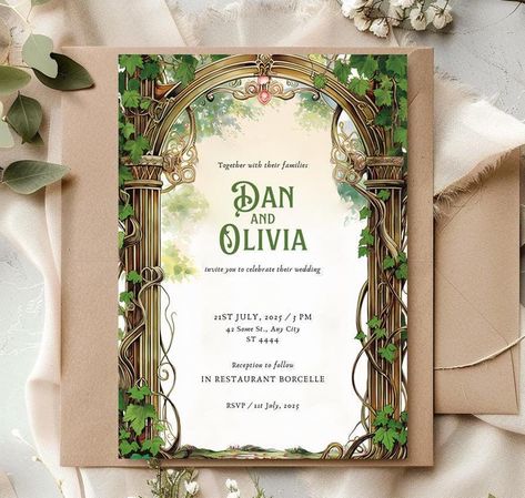 Elven Wedding Invitations, Handfasting Invitations, Narnia Wedding, Celtic Wedding Invitations, Fairy Wedding Theme, Fantasy Wedding Theme, Artistic Wedding Invitations, Lotr Wedding, Fantasy Nature