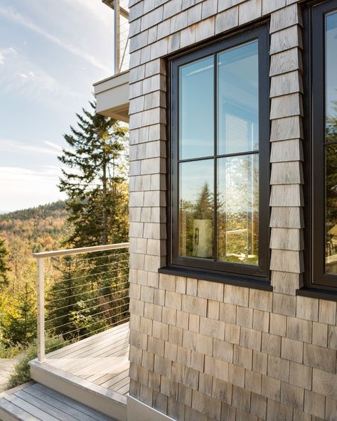 Priestley + Associates Arch on Instagram: “Love this simple detailing with just the shingle coursing that wraps around the corners (there are no corner boards) and no window trim.…” Cedar Shake Siding, Home Design Architecture, Shingle House, Nantucket Home, Cedar Shake, Bungalow Renovation, Shingle Exterior, Wood Shingles, Cottage Exterior