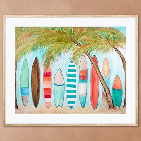 Surfer Home, Surfboard Painting, Tropical Art Print, Coastal Tropical, Southwestern Decorating, Magical Art, Tropical Art, Tropical Palm, Whimsical Art