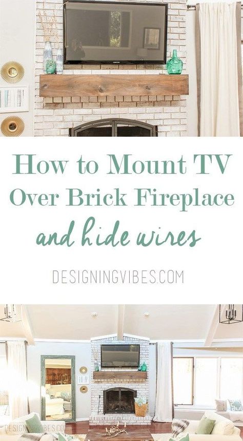 How to Mount a TV Over a Brick Fireplace (and Hide the Wires Tv Over Brick Fireplace, Tv Above Fireplace, Tv Over Fireplace, Mount Tv, Diy Home Decor Living Room, Hide Wires, Flat Screen Tv, Fireplace Remodel, Fireplace Makeover