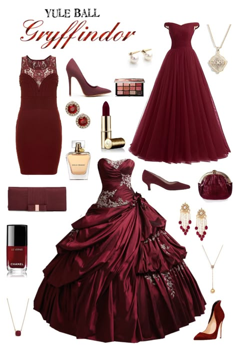 Gryffindor Ball Gown, Griffindor Outfits Yule Ball, Griffindor Dresses, Harry Potter Quinceanera Dress, Gryffindor Summer Outfit, Gryffindor Gown, Hogwarts Clothes Gryffindor, Harry Potter Bridesmaid Dresses, Harry Potter Gryffindor Outfits