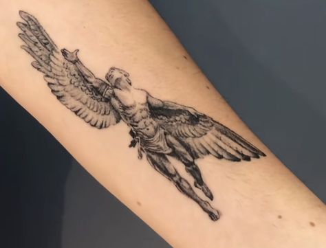 Abstract Tattoo Designs For Men, Greek Angel Tattoo, Greek Mythology Tattoo Design, Angel Michael Tattoo, Peter Tattoo, 28 Tattoo, St Michael Tattoo, Greek Tattoo, Dragon Sleeve