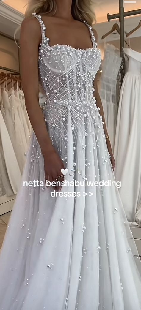 Pearl And Glitter Wedding Dress, Wedding Gowns With Pearls, Beaded Pearl Wedding Dress, Wedding Dress Pearls Beading, Wedding Dress With Pearl Details, Pearl Wedding Dress Beaded, Wedding Dresses With Pearls, Pearl Wedding Dresses, Wedding Dresses Pearls