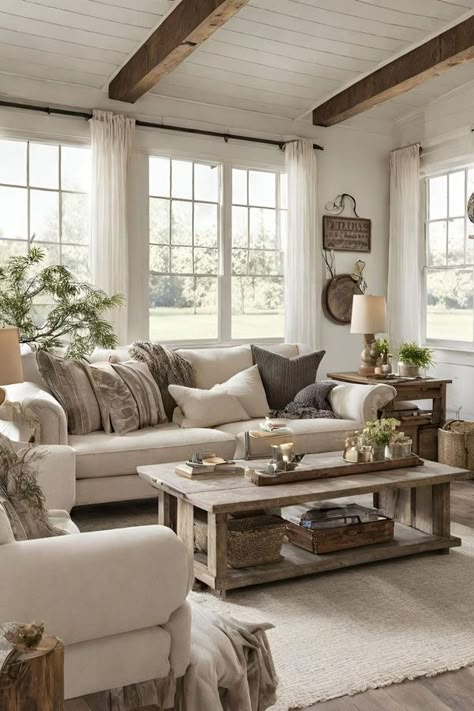 Small Modern Rustic Living Room Ideas, Earthy Farmhouse Living Room, Modern Cottage Interior Living Room, House Color Schemes Interior, Joanne Gaines, Warm Farmhouse, Traditional Sofas, Modern Country Living, Cottage Decor Living Room