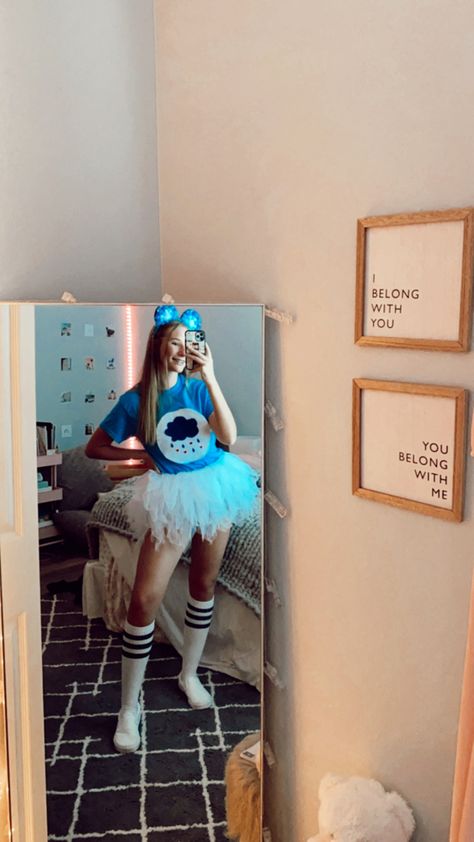 Bedtime Care Bear Costume Diy, Preppy Care Bear Halloween Costume, Cute Care Bear Costume, Care Bears Halloween Costume Diy, Blue Care Bear Costume, Care Bear Diy Costume, Care Bare Halloween Costume College, Carebear Halloween Costumes College, Carebears Costume Group