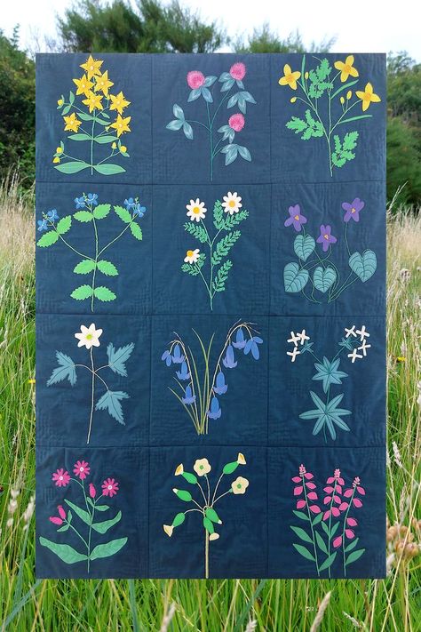 Block of the Month Wildflower Quilt. Wildflower Quilt Patterns, Wildflower Quilt, Quilt Block Of The Month, Flower Quilt Patterns, Collage Quilts, California Wildflowers, Wildflower Art, Landscape Quilt, O Hare