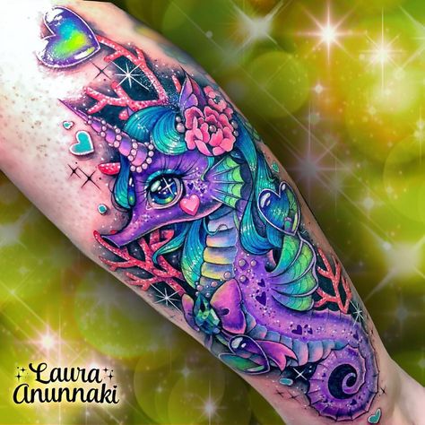 🌙🌈🌸RAINBOW SILVER CRYSTAL🌸🌈🌙 The strength of the silver crystal depends on the strength of the heart of the one who possesses it, its power… Warrior Mermaid, Laura Anunnaki, Sea Unicorn, Seahorse Tattoo, Gem Tattoo, Bright Tattoos, Jewel Tattoo, Unicorn Tattoos, Tattoos For Women Half Sleeve